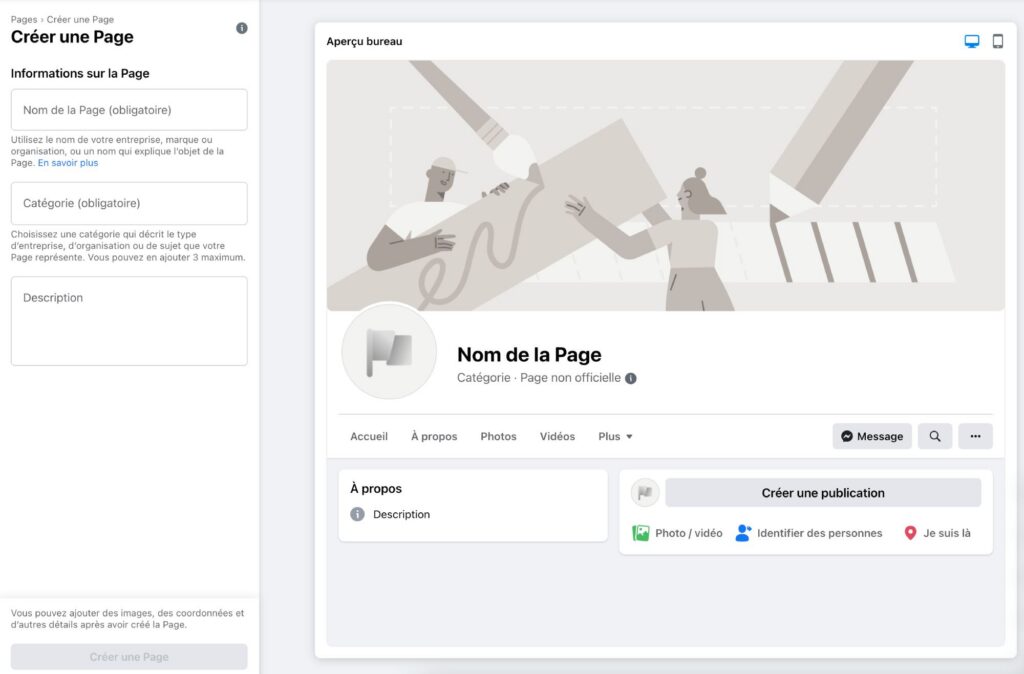 page facebook création de réseaux sociaux professionnels